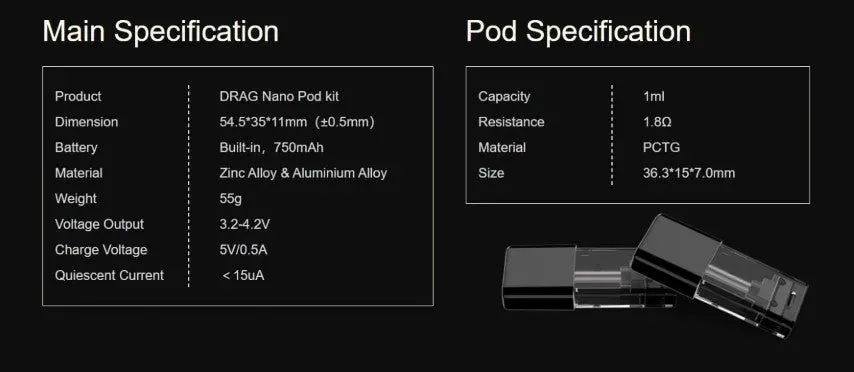 Voopoo Drag Nano Pod Vape Kit & 4 FREE Pods