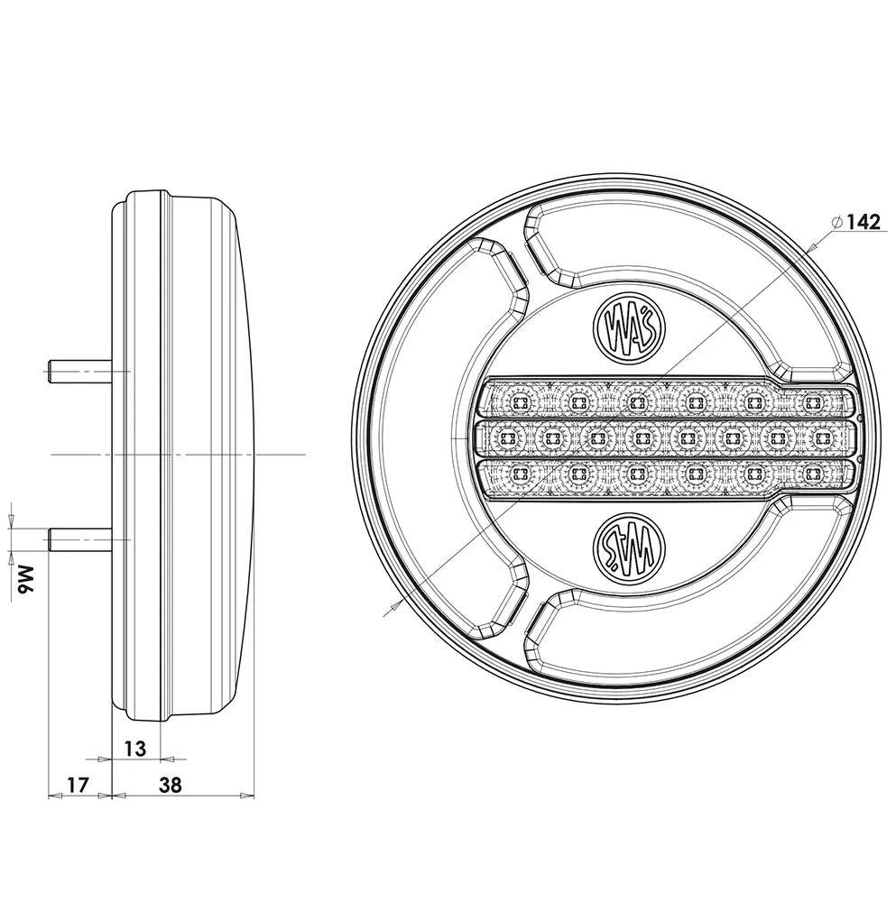 WAS W153 Round Neon Tail Light with Stop, Tail & Indicator