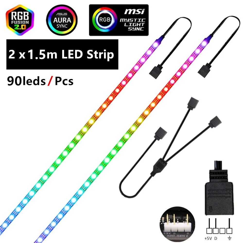 WS2812b RGB LED Strip 5V 3 Pin addressable LED headers PC for ASUS AURA SYNC / MSI Mystic Light Sync / GIGABYTE RGB Fusion 2.0
