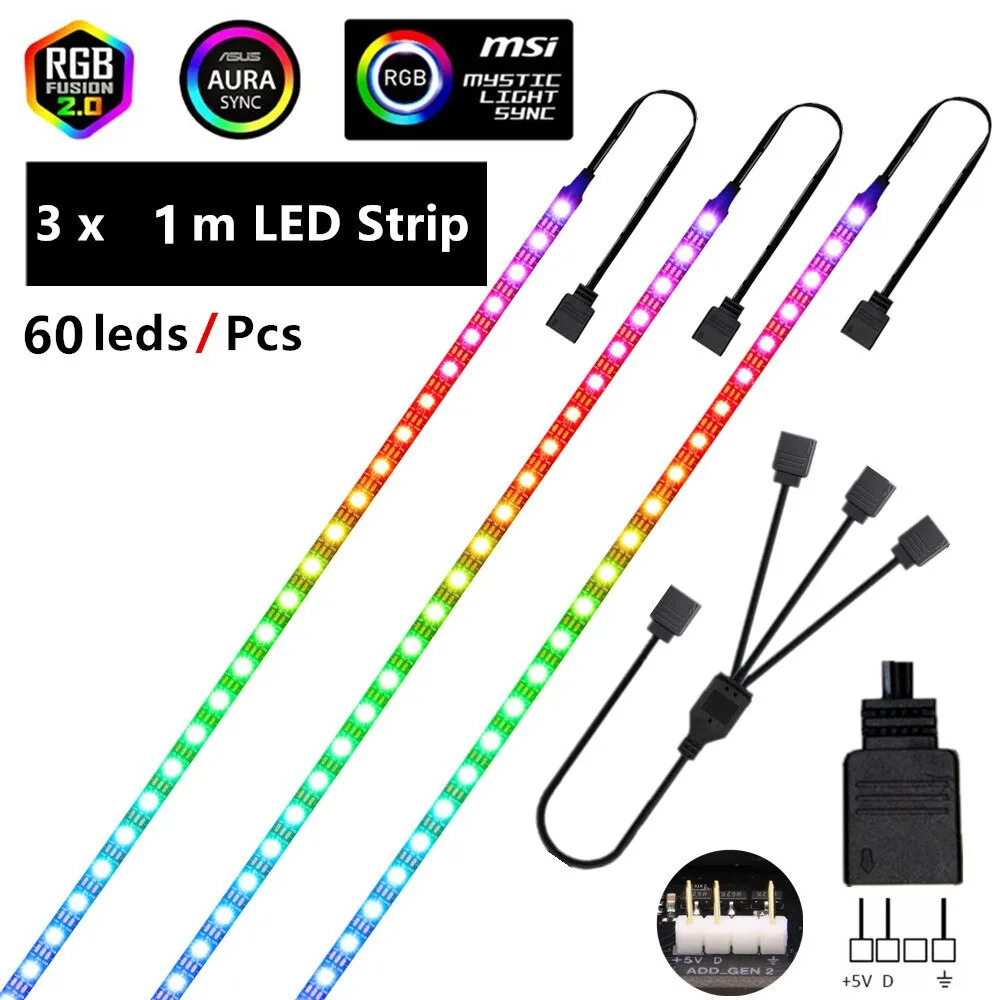 WS2812b RGB LED Strip 5V 3 Pin addressable LED headers PC for ASUS AURA SYNC / MSI Mystic Light Sync / GIGABYTE RGB Fusion 2.0