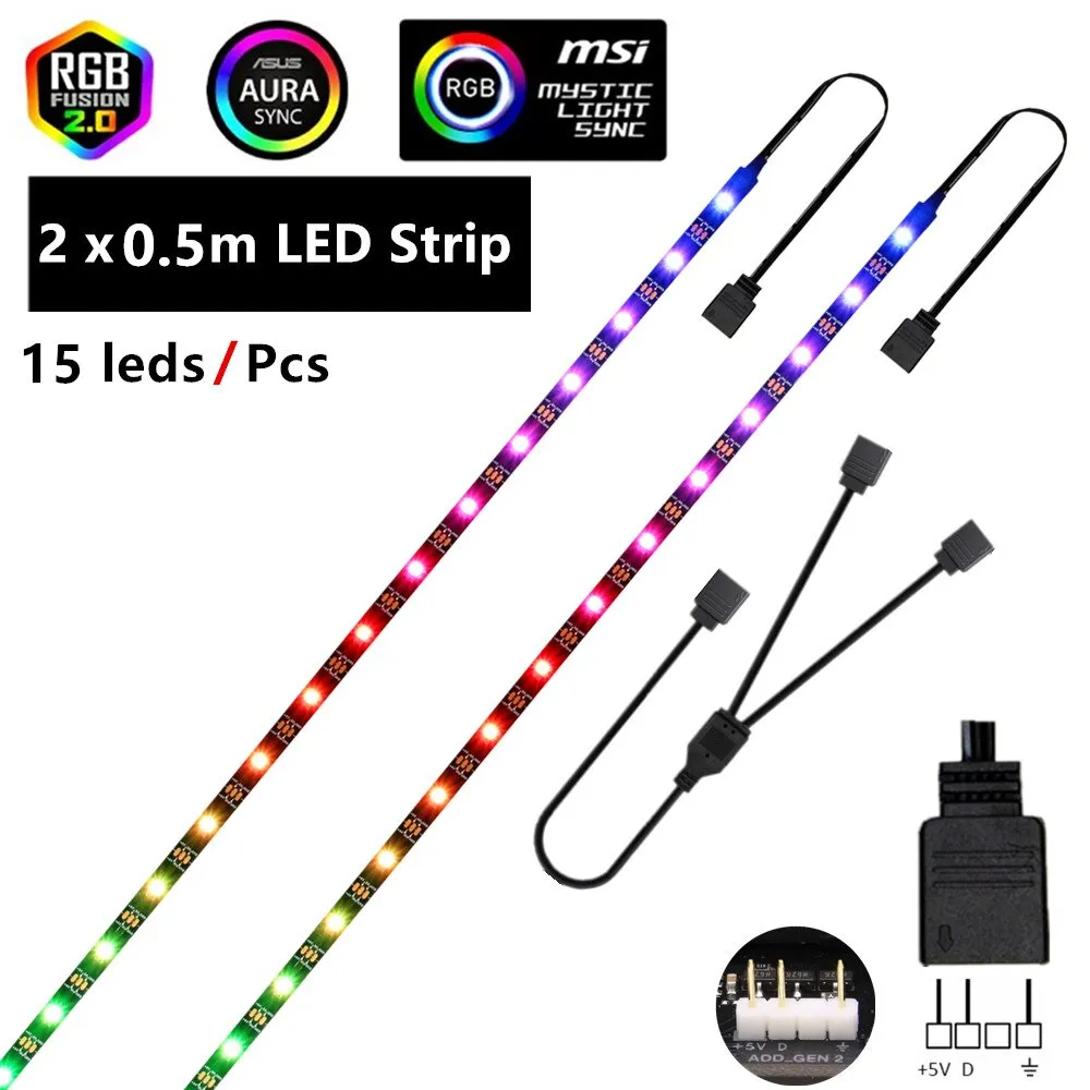 WS2812b RGB LED Strip 5V 3 Pin addressable LED headers PC for ASUS AURA SYNC / MSI Mystic Light Sync / GIGABYTE RGB Fusion 2.0