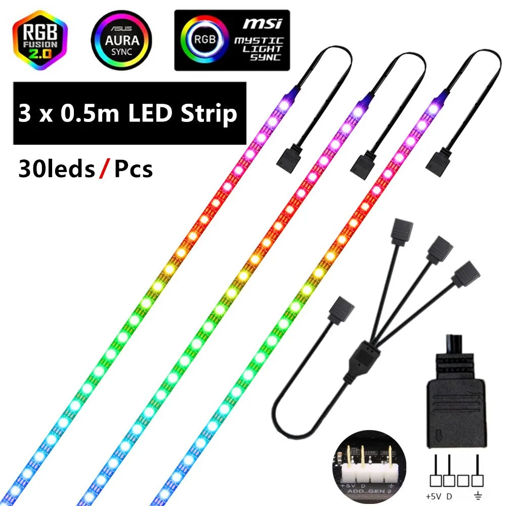 WS2812b RGB LED Strip 5V 3 Pin addressable LED headers PC for ASUS AURA SYNC / MSI Mystic Light Sync / GIGABYTE RGB Fusion 2.0