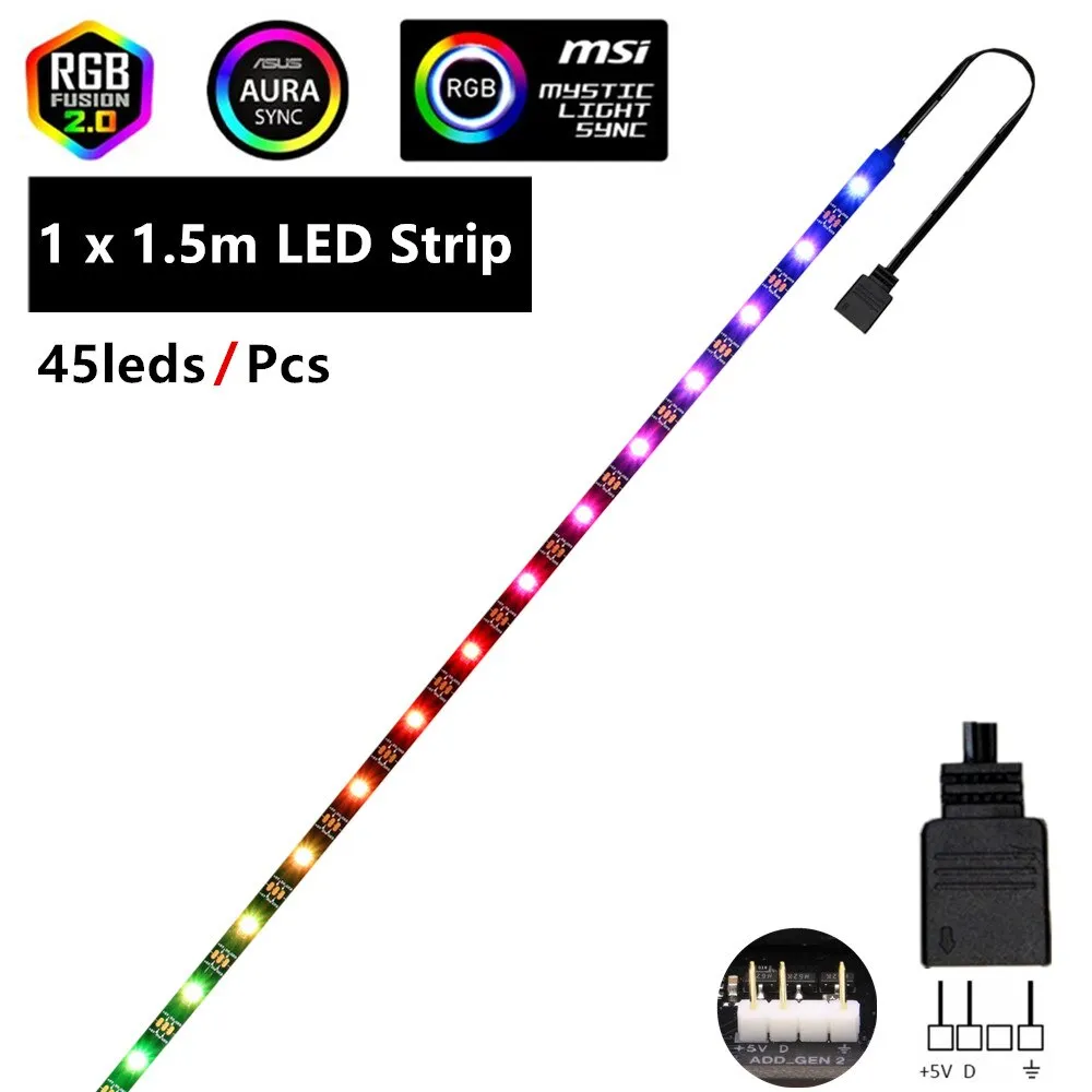 WS2812b RGB LED Strip 5V 3 Pin addressable LED headers PC for ASUS AURA SYNC / MSI Mystic Light Sync / GIGABYTE RGB Fusion 2.0