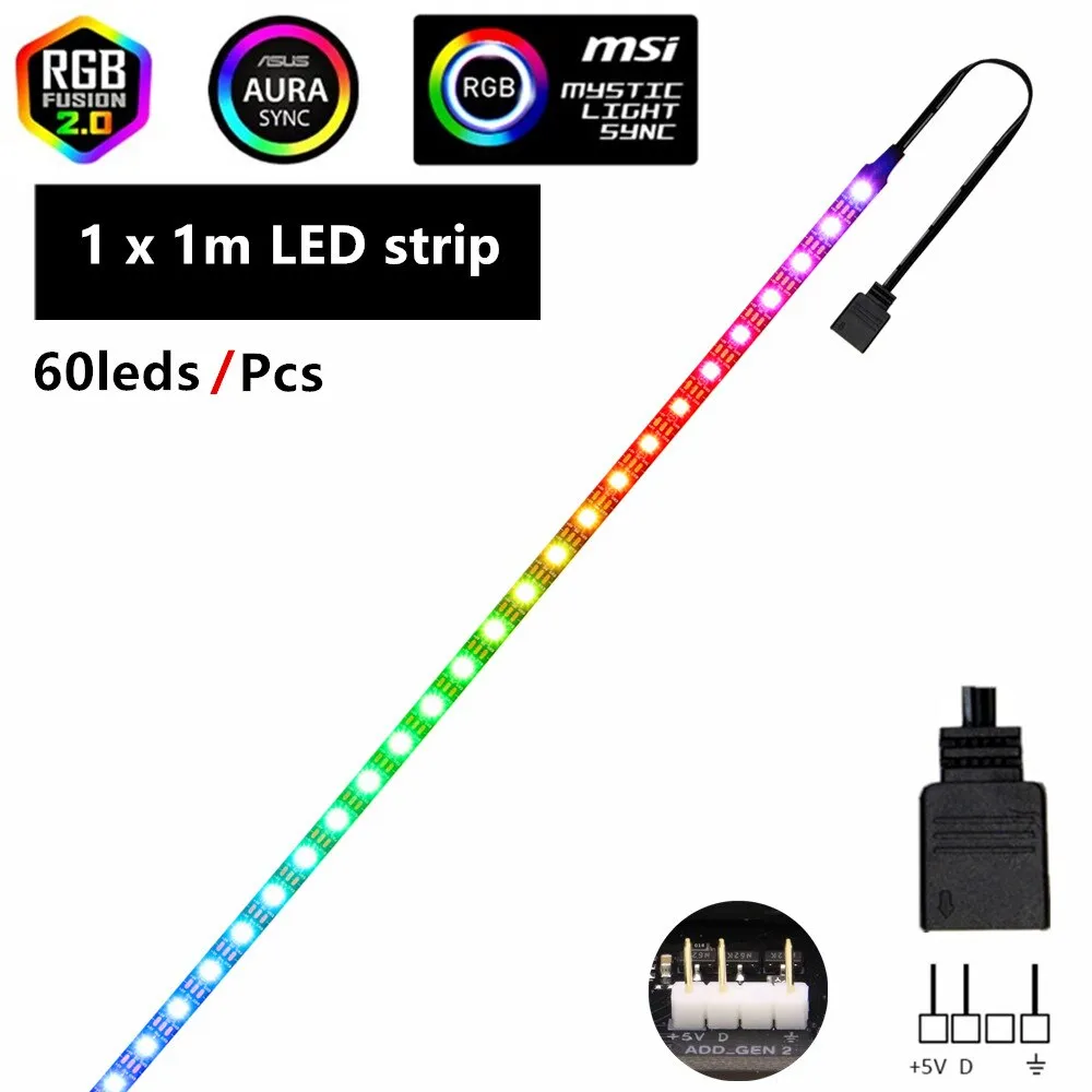 WS2812b RGB LED Strip 5V 3 Pin addressable LED headers PC for ASUS AURA SYNC / MSI Mystic Light Sync / GIGABYTE RGB Fusion 2.0
