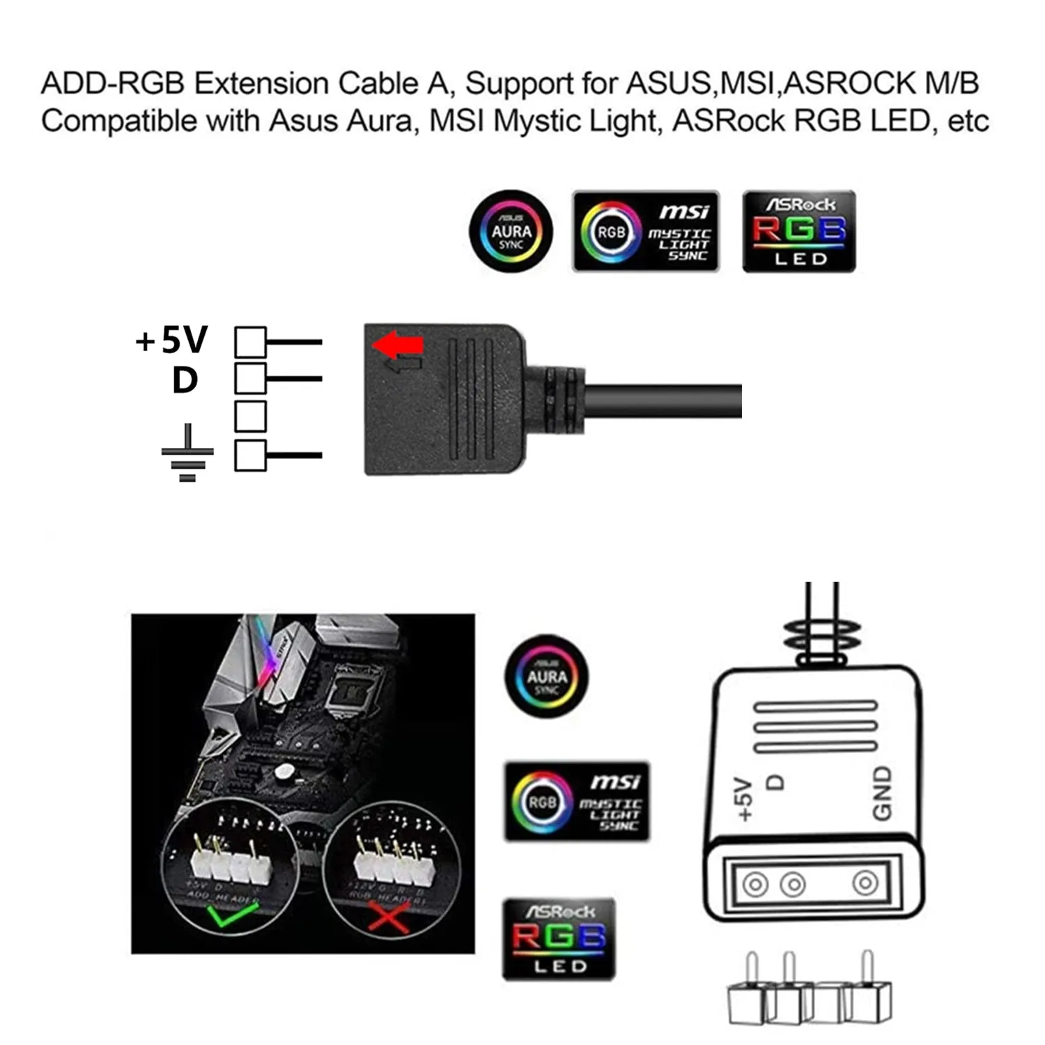 WS2812b RGB LED Strip 5V 3 Pin addressable LED headers PC for ASUS AURA SYNC / MSI Mystic Light Sync / GIGABYTE RGB Fusion 2.0