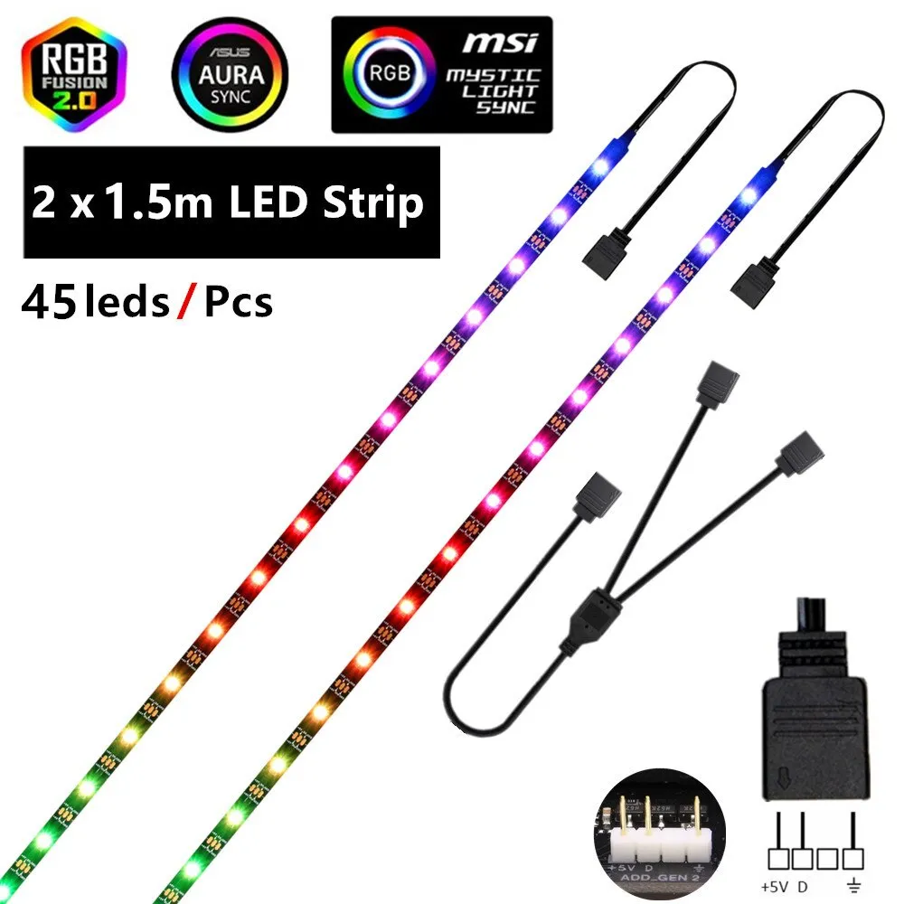 WS2812b RGB LED Strip 5V 3 Pin addressable LED headers PC for ASUS AURA SYNC / MSI Mystic Light Sync / GIGABYTE RGB Fusion 2.0