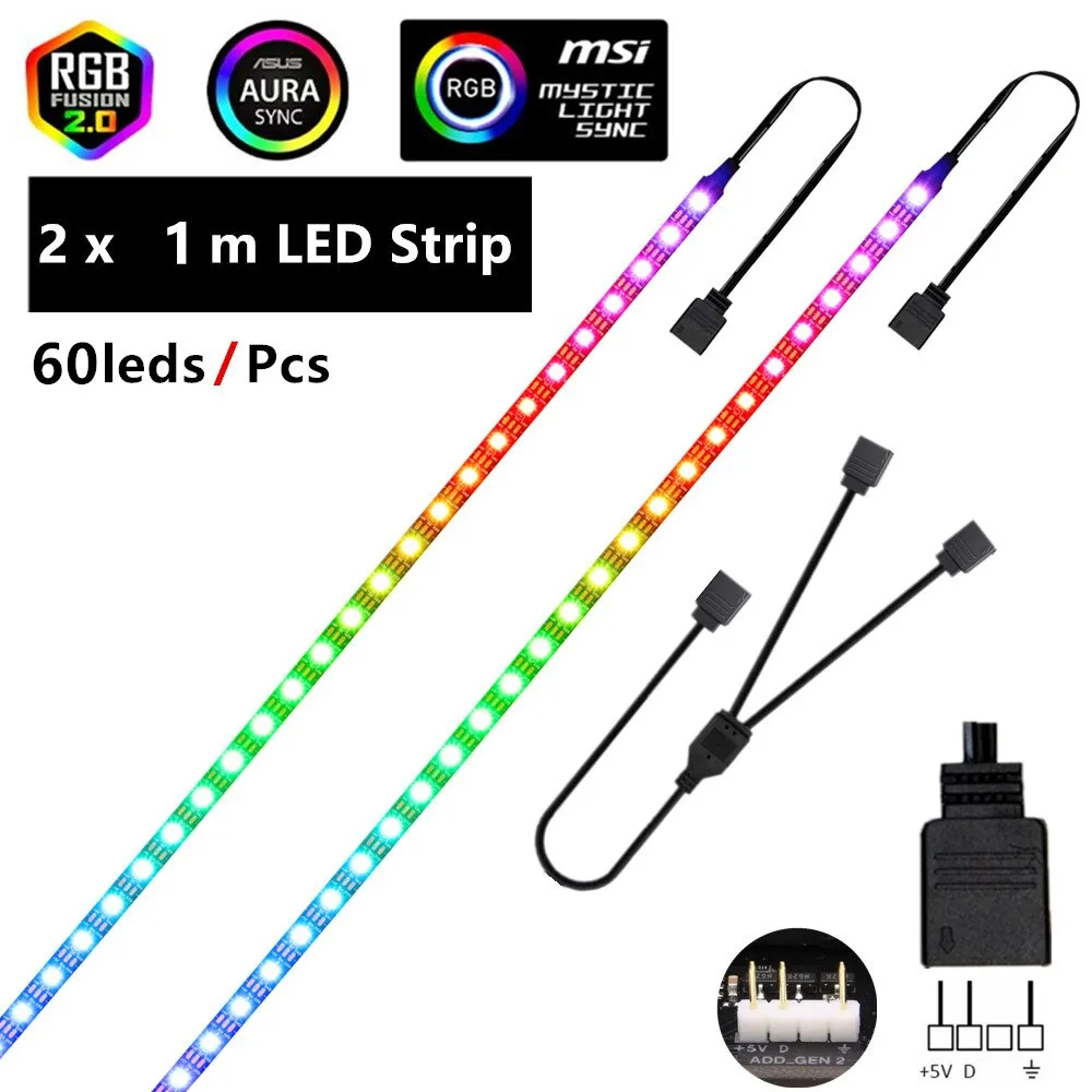 WS2812b RGB LED Strip 5V 3 Pin addressable LED headers PC for ASUS AURA SYNC / MSI Mystic Light Sync / GIGABYTE RGB Fusion 2.0