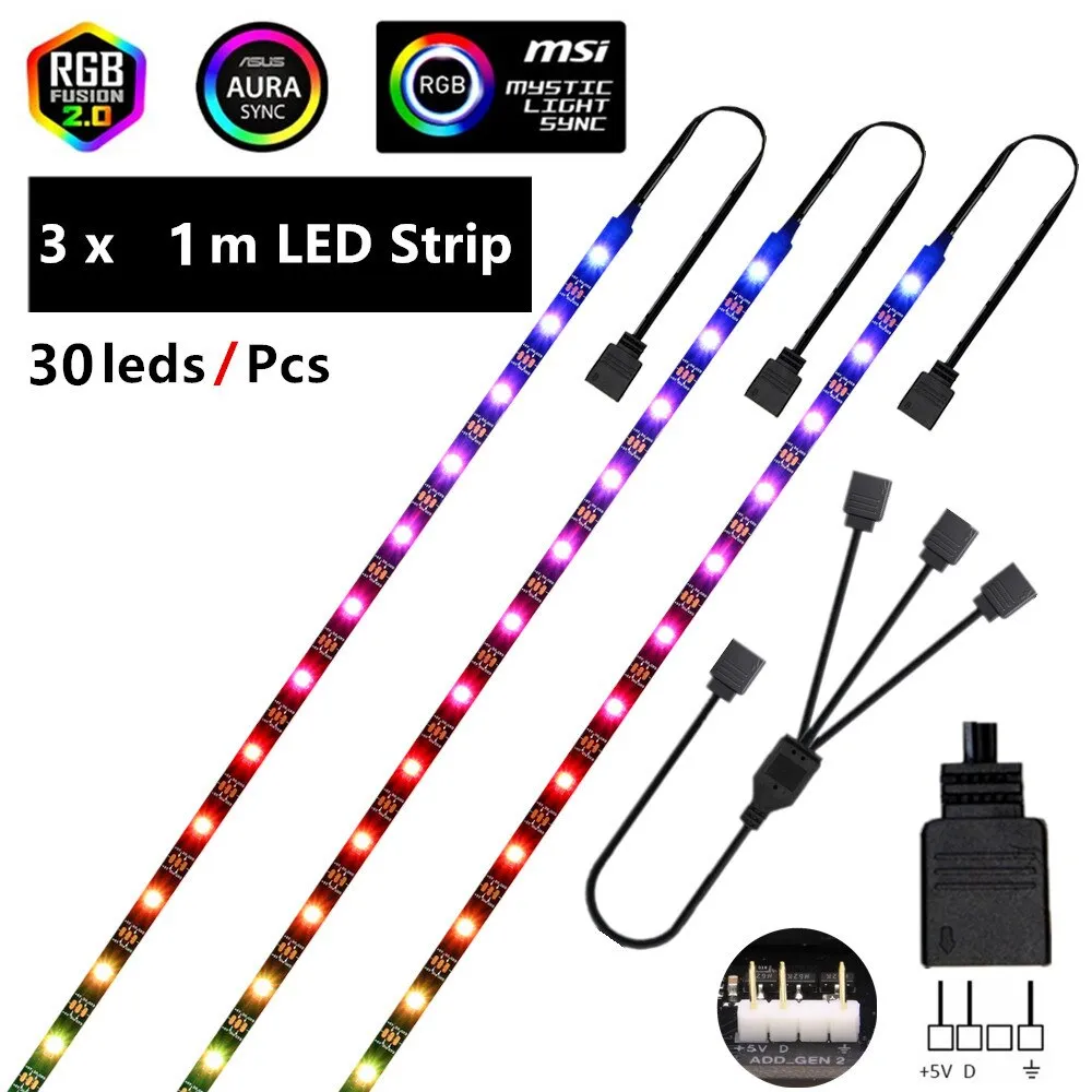 WS2812b RGB LED Strip 5V 3 Pin addressable LED headers PC for ASUS AURA SYNC / MSI Mystic Light Sync / GIGABYTE RGB Fusion 2.0