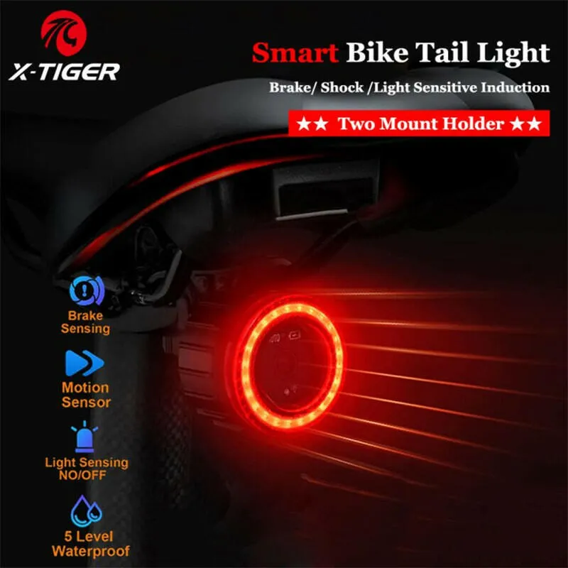 X-TIGER Bicycle Smart Auto Brake Sensing Light Waterproof LED Charging Cycling Taillight Bike Rear Light Warn Bicycle Tail light