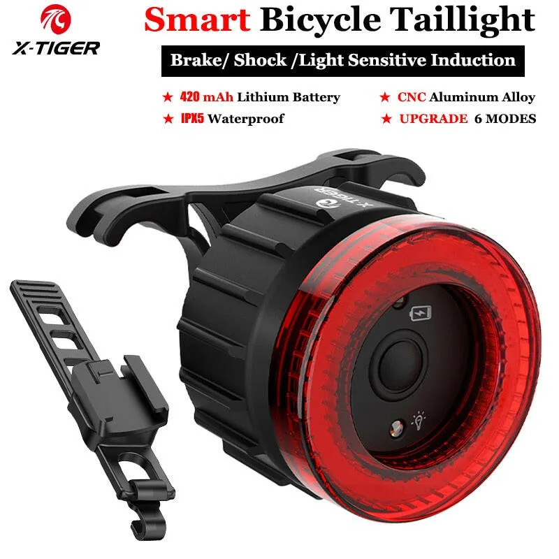X-TIGER Bicycle Smart Auto Brake Sensing Light Waterproof LED Charging Cycling Taillight Bike Rear Light Warn Bicycle Tail light