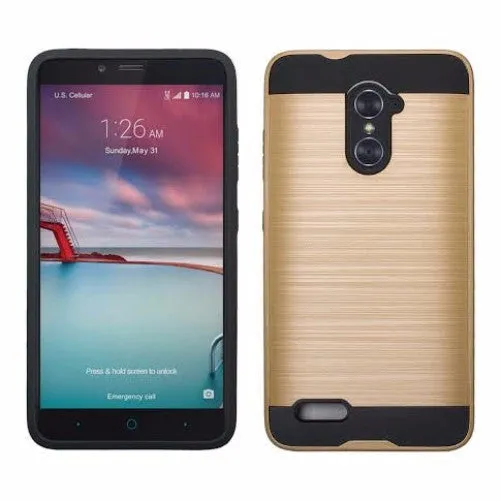 ZTE Imperial Max / ZTE Grand X Max 2 / ZTE Max Duo LTE Case [Shock Absorption/Impact Resistant] Hybrid Dual Layer Armor Defender Protective Case Cover for ZTE Grand X Max 2 - Brush Gold