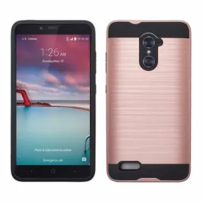 ZTE Imperial Max / ZTE Grand X Max 2 / ZTE Max Duo LTE Case [Shock Absorption/Impact Resistant] Hybrid Dual Layer Armor Defender Protective Case Cover for ZTE Grand X Max 2- Brush Rose Gold