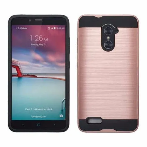 ZTE Imperial Max / ZTE Grand X Max 2 / ZTE Max Duo LTE Case [Shock Absorption/Impact Resistant] Hybrid Dual Layer Armor Defender Protective Case Cover for ZTE Grand X Max 2- Brush Rose Gold